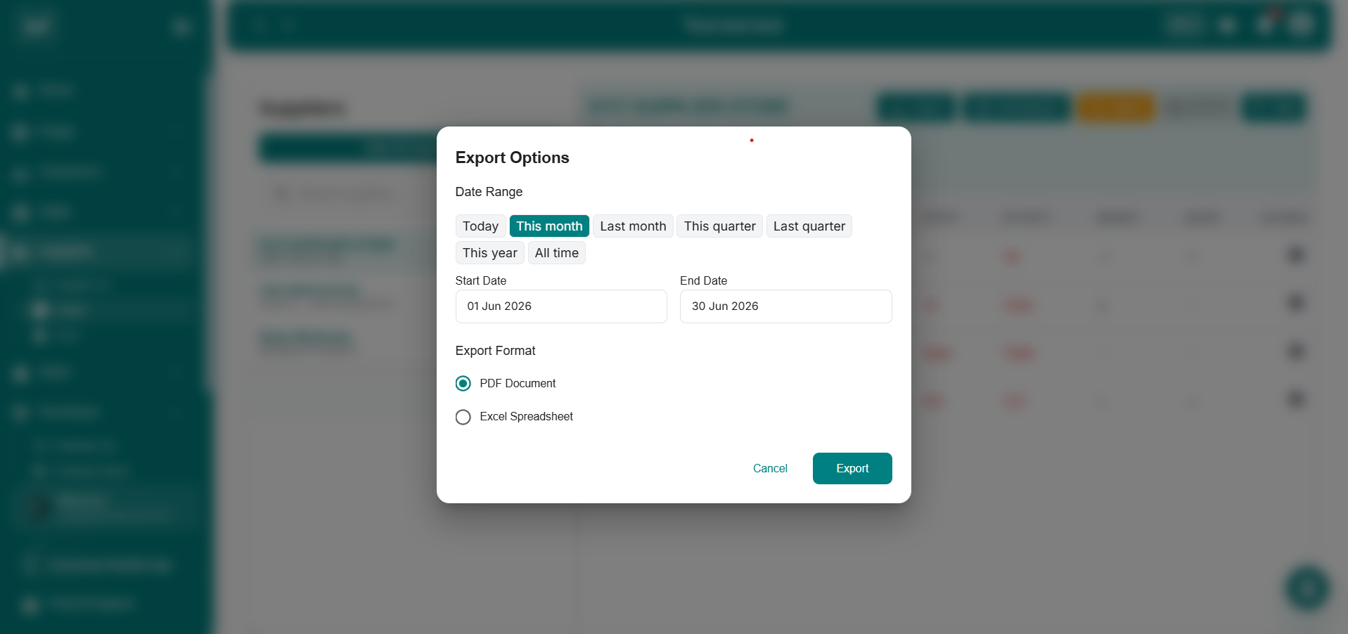 Export Options dialog