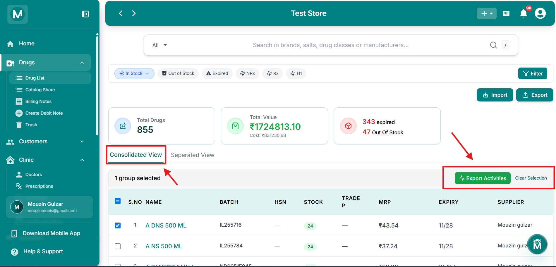 Bulk actions toolbar
