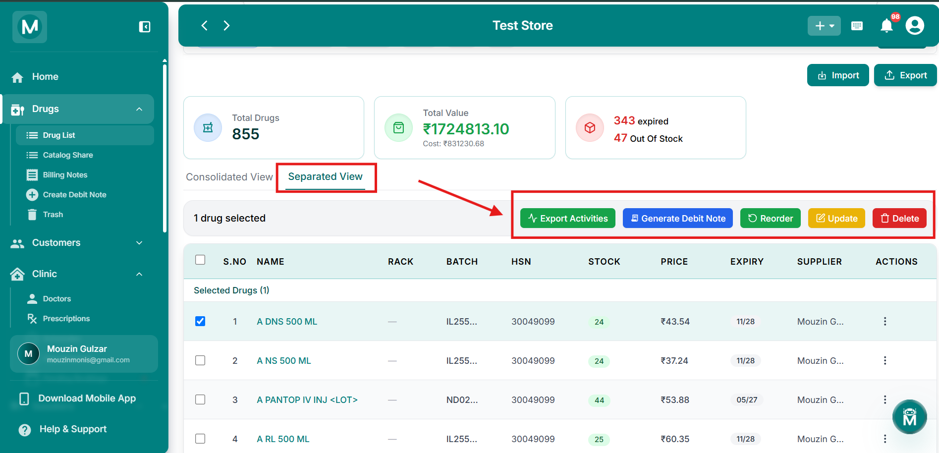 Bulk actions toolbar