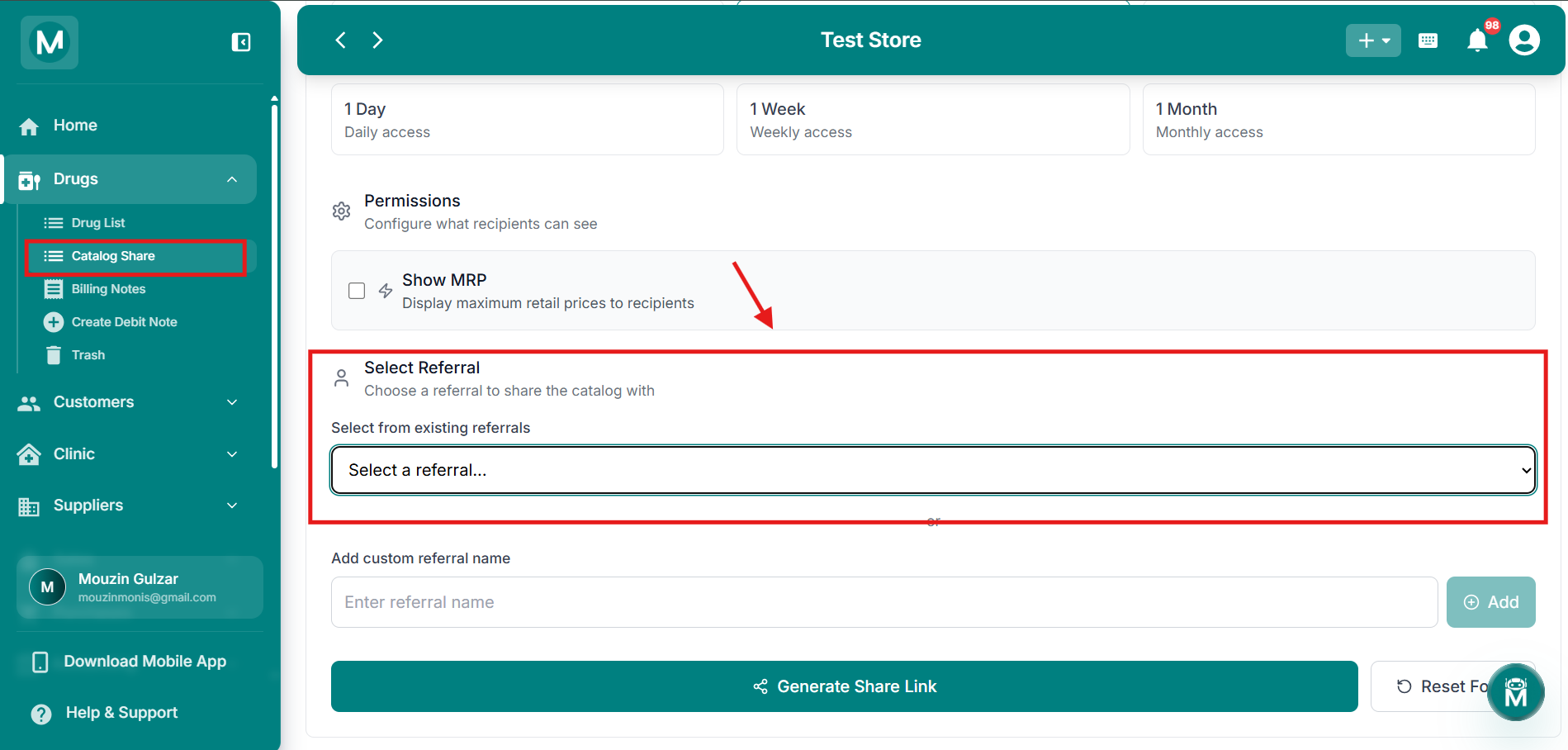 Share Catalog Links form