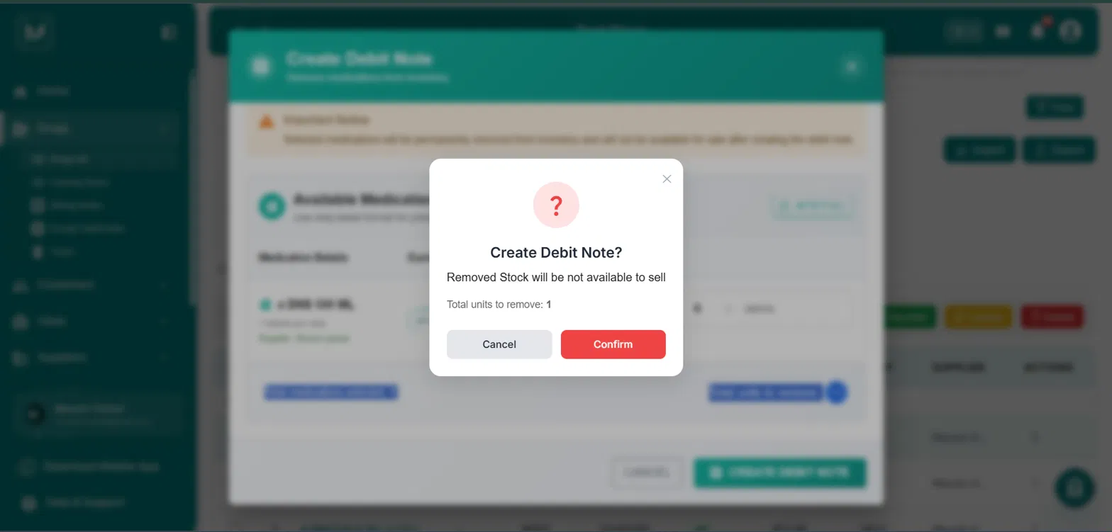 Create Debit Note confirmation