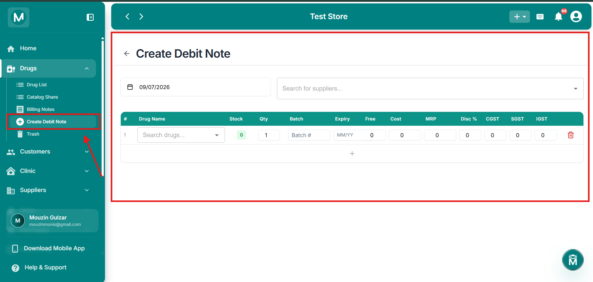 Create Debit Note