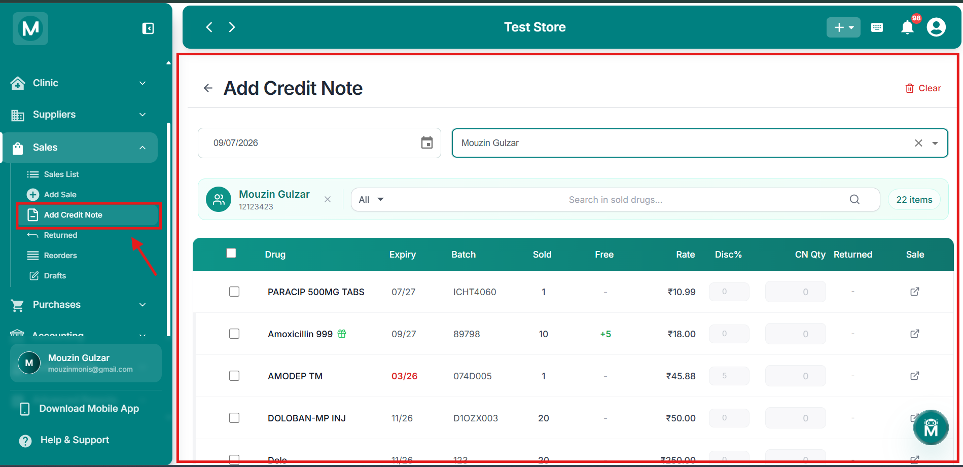 Add Credit Note