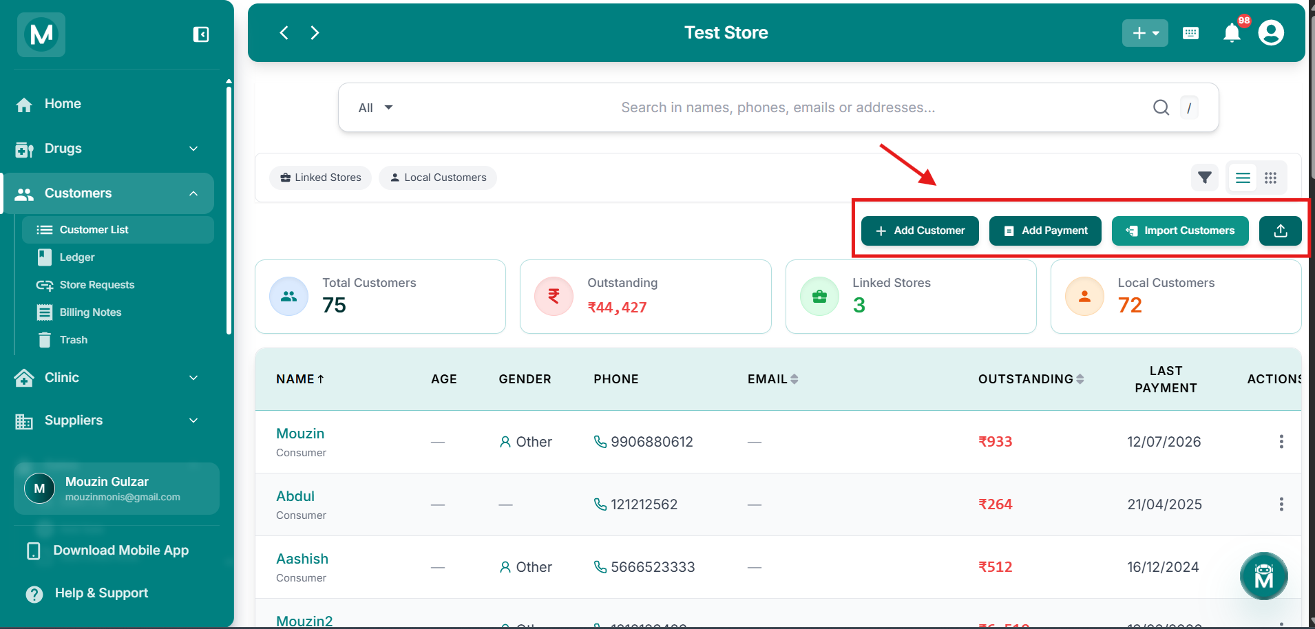 Page-level action buttons