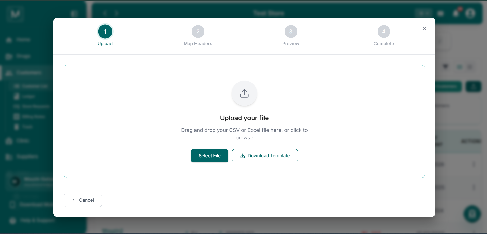 Import Customers dialog