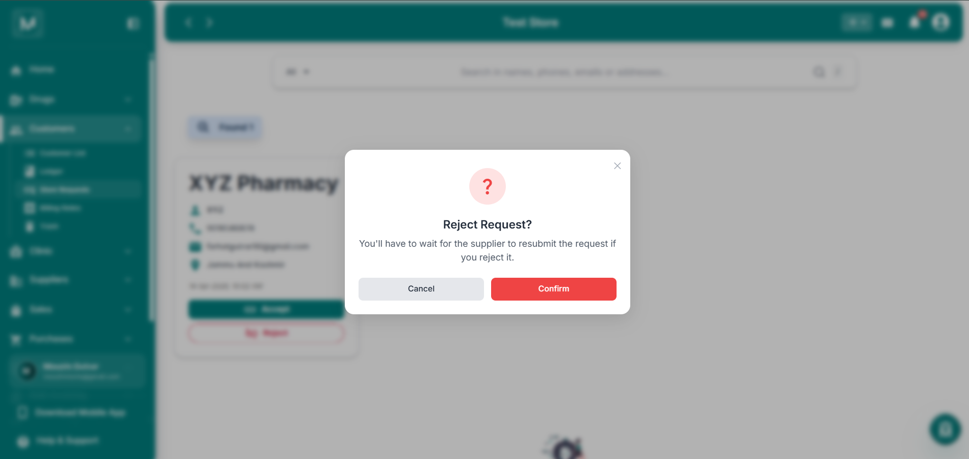 Reject Request confirmation