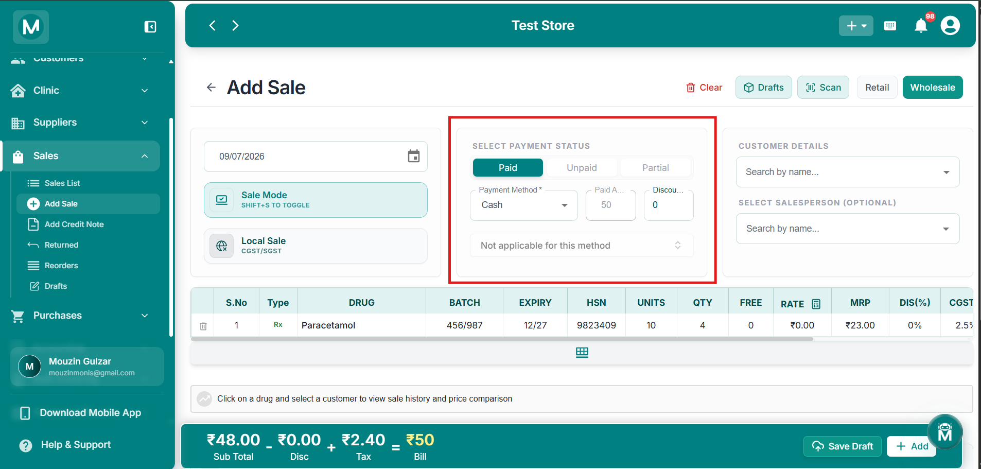 Payment status selection