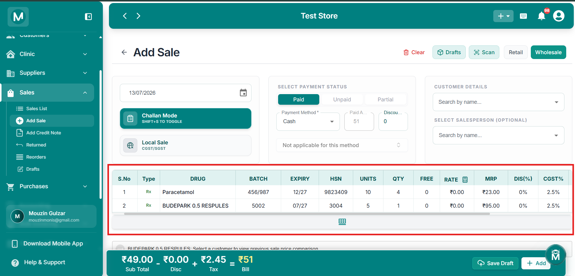 Wholesale drug table